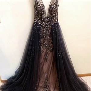 Jovani Pageant Prom Dress Tulle Overskirt Navy Sparkly Showstopper Senior Year